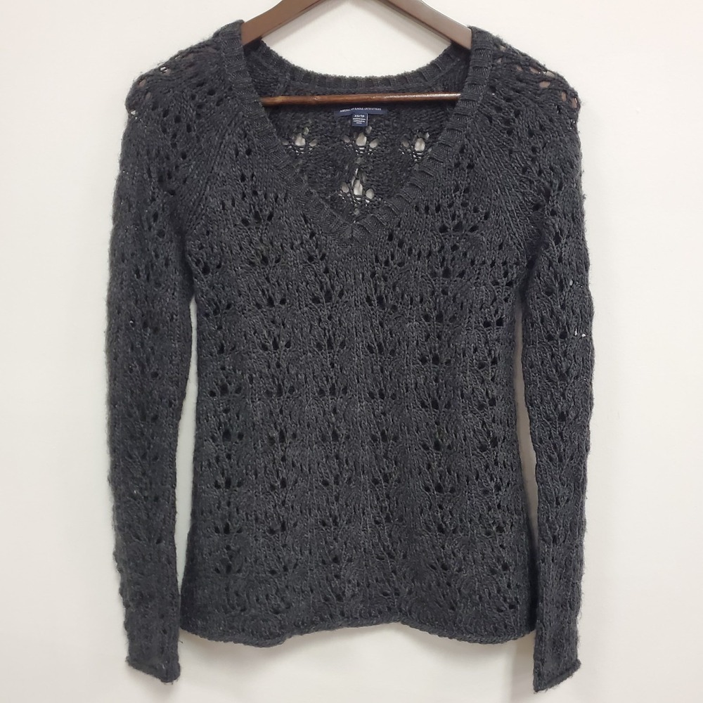 American Eagle Womens Fairy Grunge Open Knit Sweater‎ Size XS Gray Lightweight